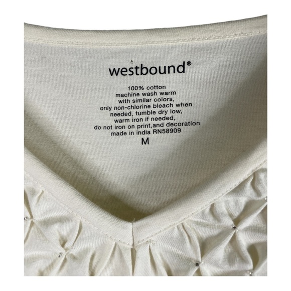 WESTBOUND 3/4 Sleeve Top Cream with Rouging and Beading Sz M - Picture 4 of 4
